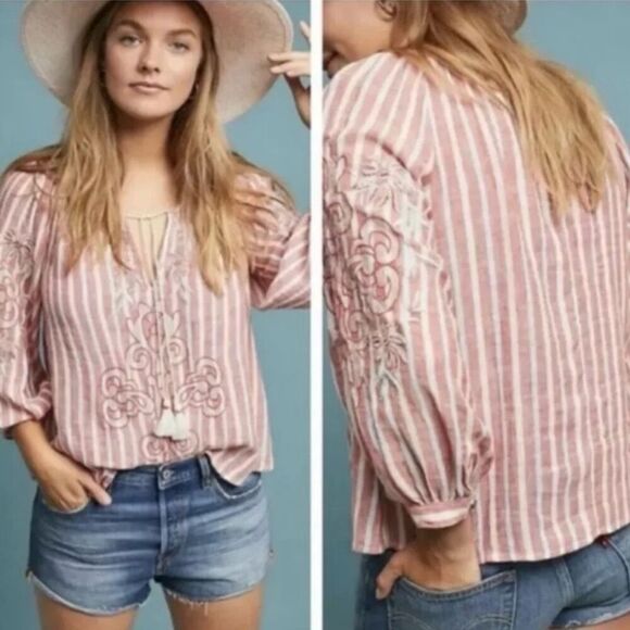 Akemi + Kin Anthropologie Audria Peasant Blouse size XL Embroidered - Picture 1 of 13